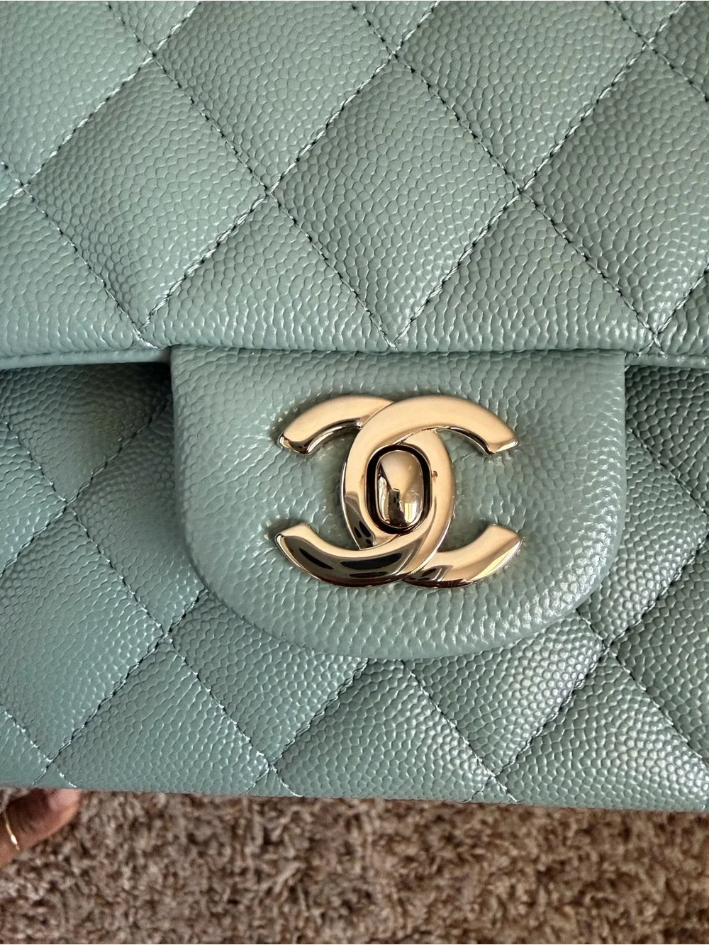 22C CHANEL Medium Classic Flap Light Green with Gold Hardware